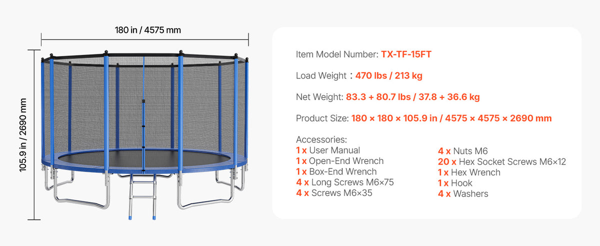 SucceBuy Outdoor Trampoline With Enclosure Net 8 To 16 Ft For Kids And Adults