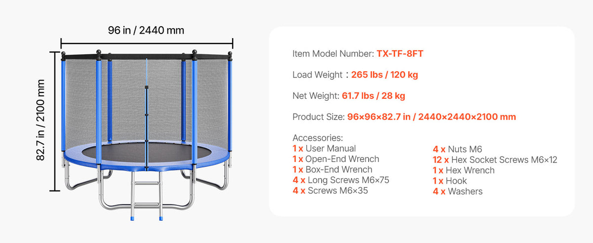 SucceBuy Outdoor Trampoline With Enclosure Net 8 To 16 Ft For Kids And Adults