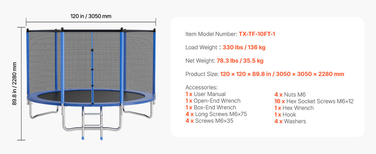 SucceBuy Outdoor Trampoline With Enclosure Net 8 To 16 Ft For Kids And Adults