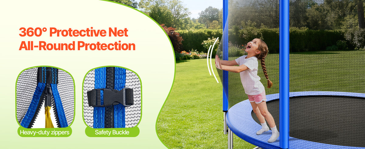 SucceBuy Outdoor Trampoline With Enclosure Net 8 To 16 Ft For Kids And Adults