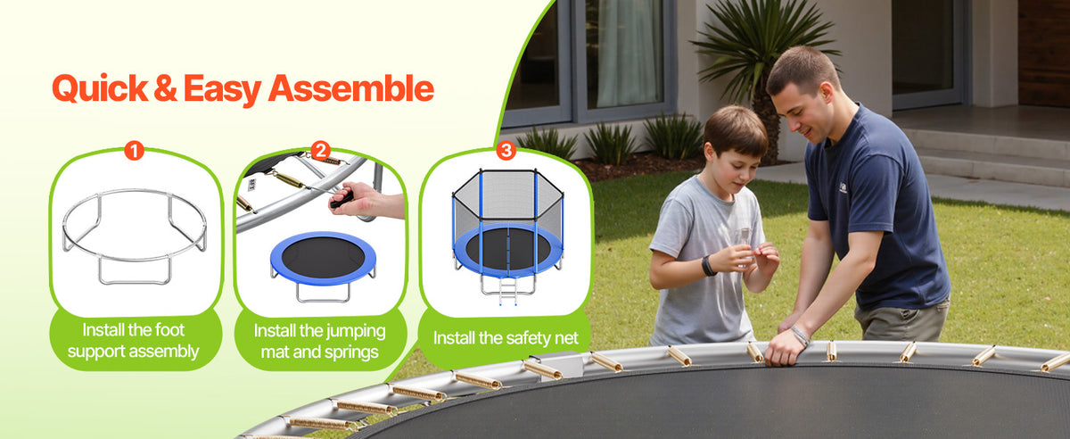 SucceBuy Outdoor Trampoline With Enclosure Net 8 To 16 Ft For Kids And Adults
