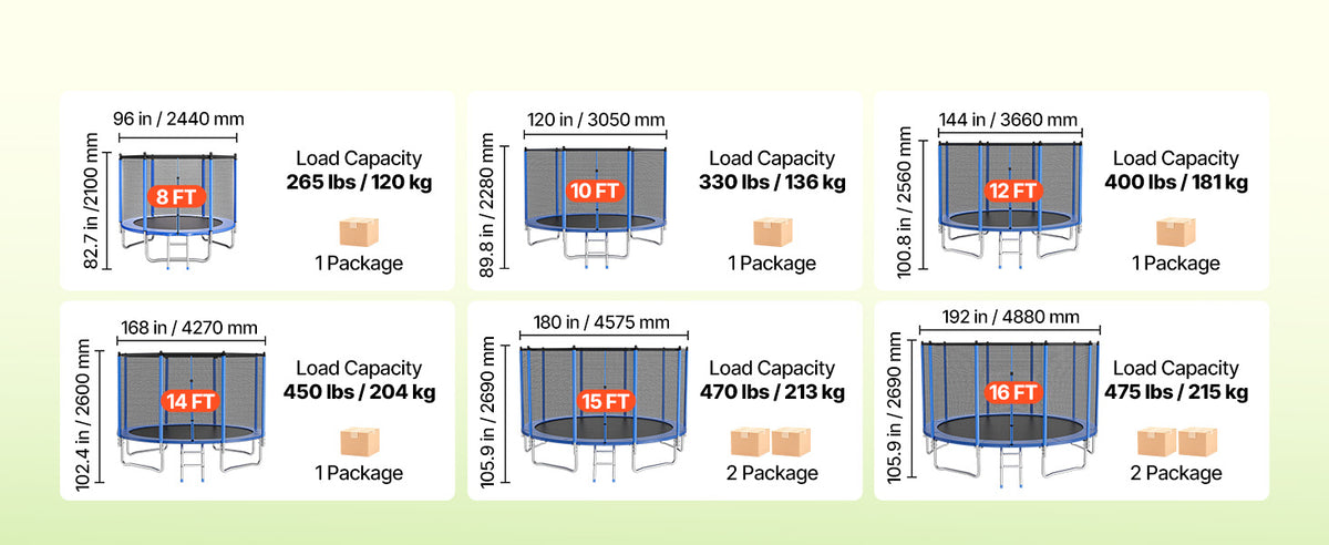 SucceBuy Outdoor Trampoline With Enclosure Net 8 To 16 Ft For Kids And Adults