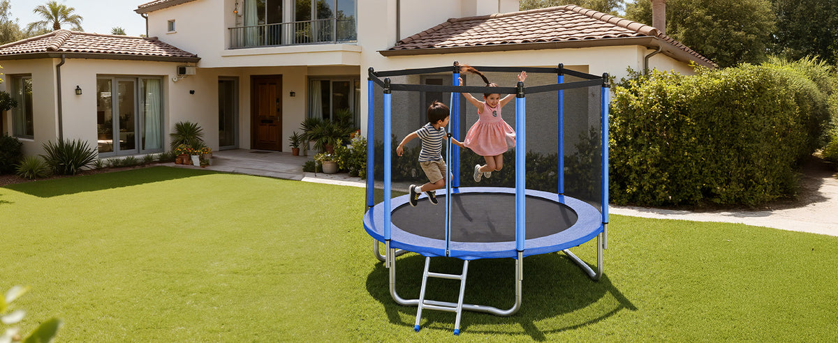 SucceBuy Outdoor Trampoline With Enclosure Net 8 To 16 Ft For Kids And Adults