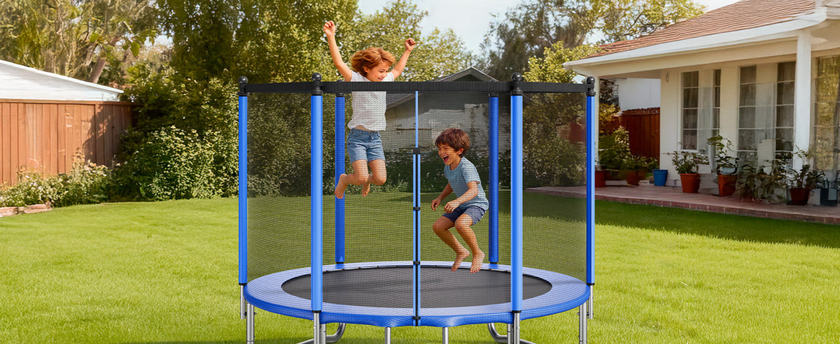 SucceBuy Outdoor Trampoline With Enclosure Net 8 To 16 Ft For Kids And Adults