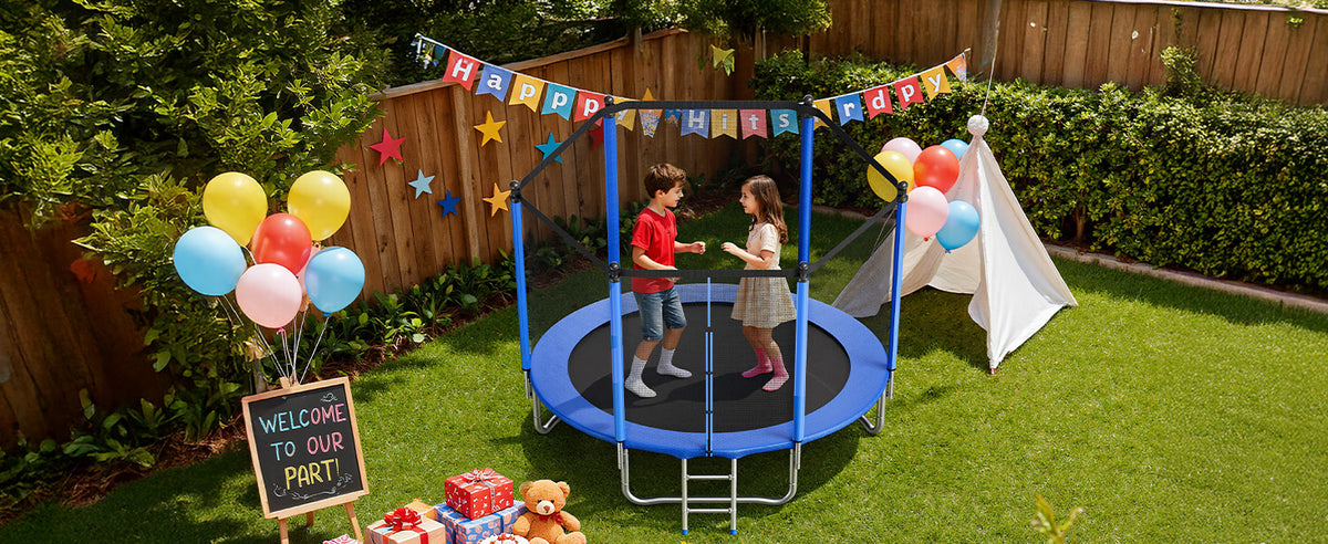 SucceBuy Outdoor Trampoline With Enclosure Net 8 To 16 Ft For Kids And Adults
