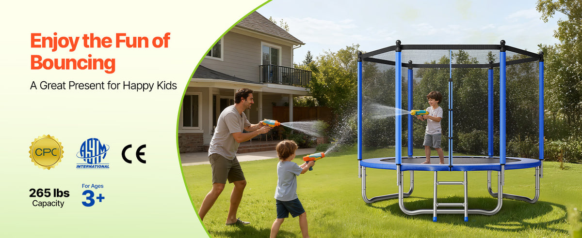 SucceBuy Outdoor Trampoline With Enclosure Net 8 To 16 Ft For Kids And Adults