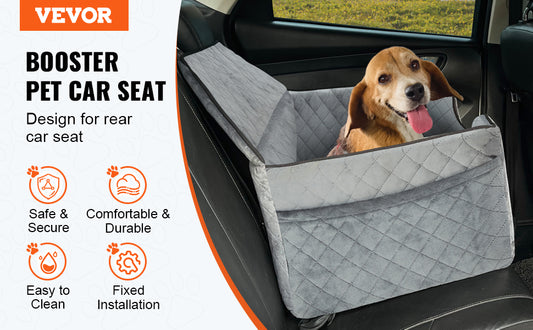 VEVOR Dog Car Seat Dog Booster Seat for Car with A Storage Pocket Sponge Filling Car Bed for Medium Large Dog up to 55 lbs Gray