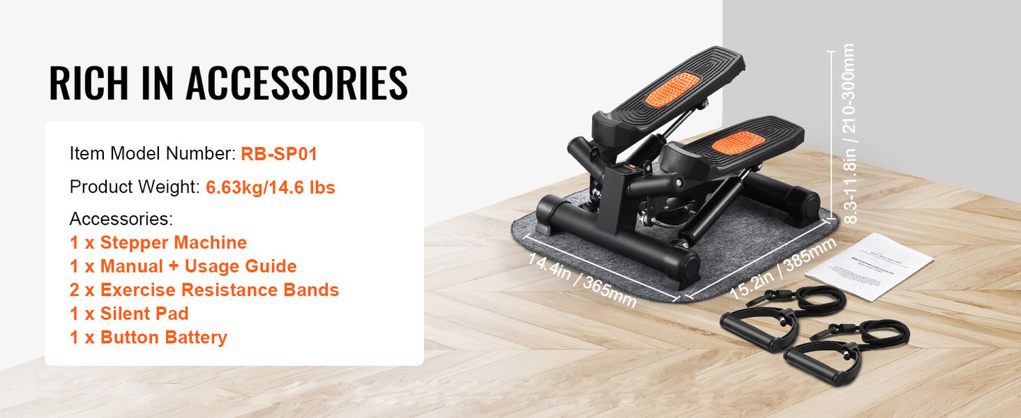 VEVOR Stair Stepper for Exercise at Home Hydraulic Fitness Twist Stepper with Resistance Bands LCD Monitor 330 LBS Capacity