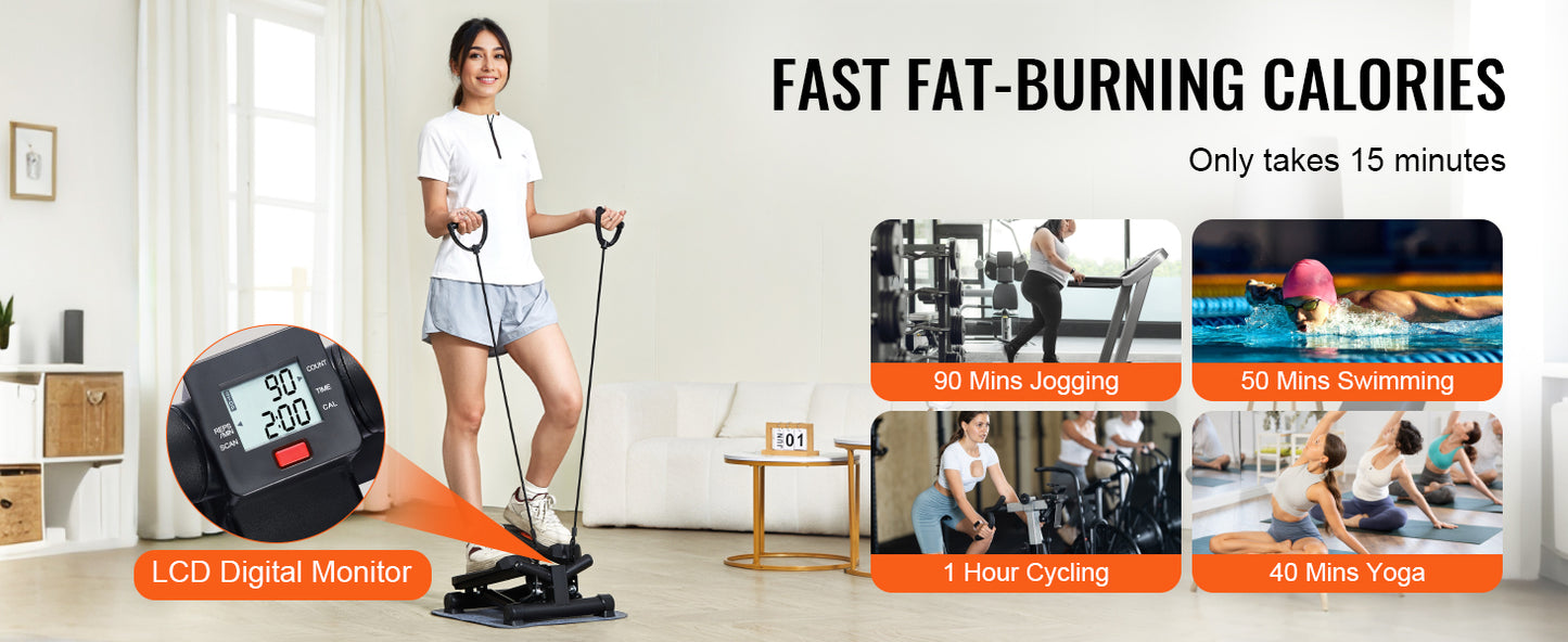VEVOR Stair Stepper for Exercise at Home Hydraulic Fitness Twist Stepper with Resistance Bands LCD Monitor 330 LBS Capacity
