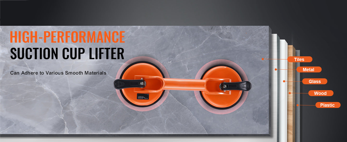 SucceBuy  4.7" 2 Pack 330 lbs Glass Vacuum Suction Cup Vacuum with Aluminum Handle Glass Granite Tile Metal Wood Panel Lifting