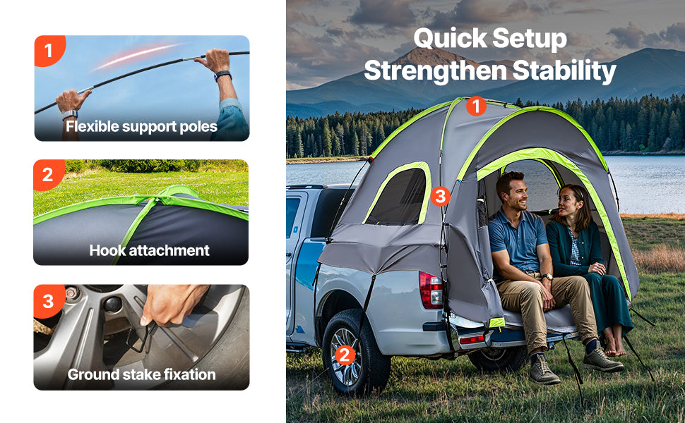 SucceBuy Pickup Truck Tent for Camping, Waterproof PU2000 Truck Bed Camper Shell Truck Bed Tent with Double Layer Design Windows