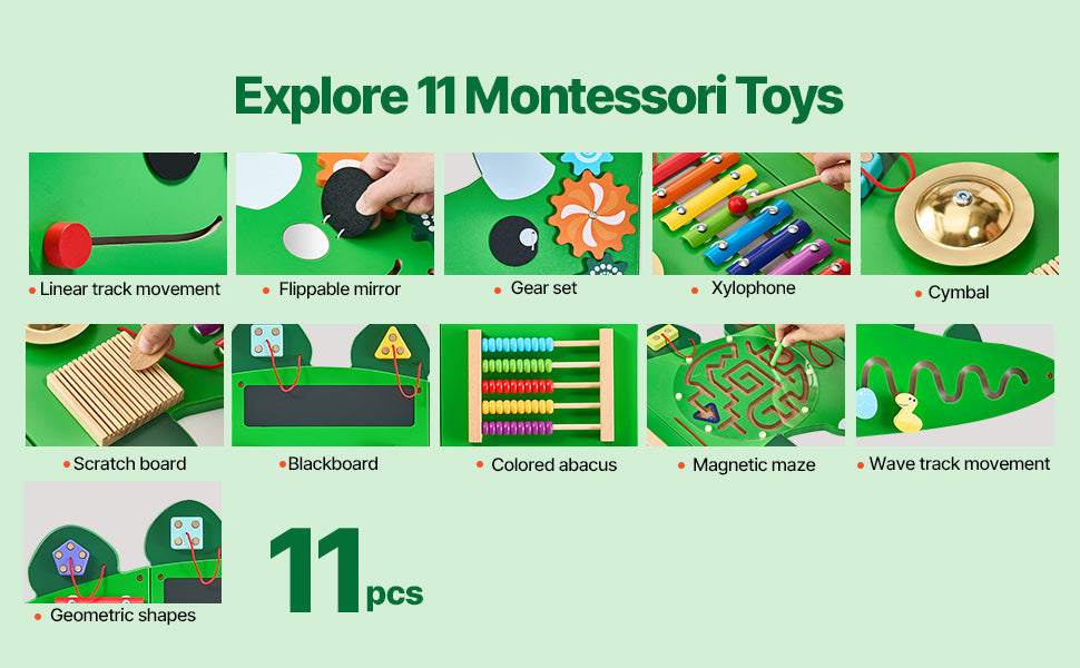 SucceBuy Dinosaur Kids Busy Wall Board 11 Activity Panels Montessori Sensory Learning Toys for Toddler Playroom Toy Gift