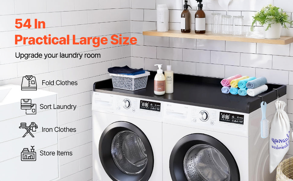 SucceBuy Washer Dryer Countertop w/ Drawer Shelf Wooden Washer and Dryer Countertop Laundry Topper for Laundry Room Organization