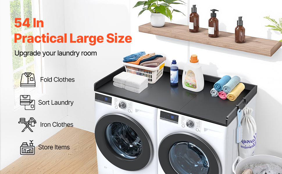 SucceBuy Washer Dryer Countertop w/ Drawer Shelf Wooden Washer and Dryer Countertop Laundry Topper for Laundry Room Organization