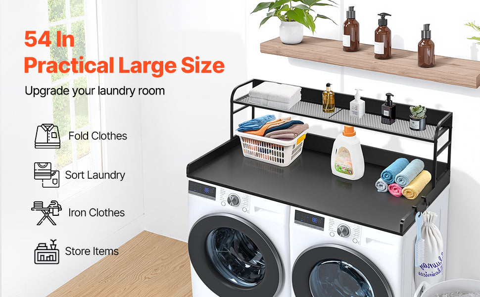 SucceBuy Washer Dryer Countertop w/ Drawer Shelf Wooden Washer and Dryer Countertop Laundry Topper for Laundry Room Organization