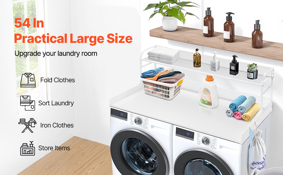 SucceBuy Washer Dryer Countertop w/ Drawer Shelf Wooden Washer and Dryer Countertop Laundry Topper for Laundry Room Organization