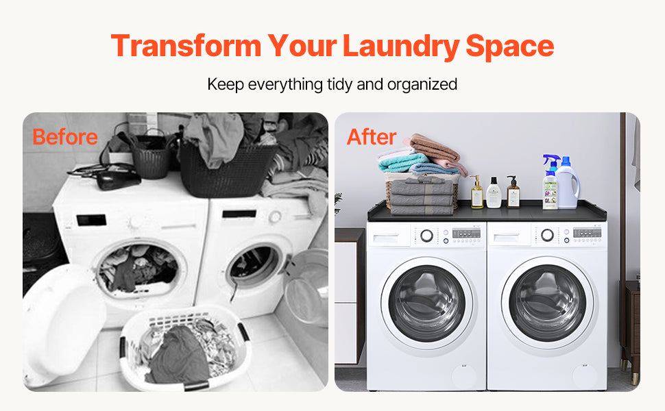 SucceBuy Washer Dryer Countertop w/ Drawer Shelf Wooden Washer and Dryer Countertop Laundry Topper for Laundry Room Organization
