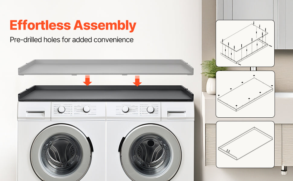 SucceBuy Washer Dryer Countertop w/ Drawer Shelf Wooden Washer and Dryer Countertop Laundry Topper for Laundry Room Organization