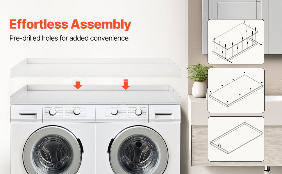 SucceBuy Washer Dryer Countertop w/ Drawer Shelf Wooden Washer and Dryer Countertop Laundry Topper for Laundry Room Organization
