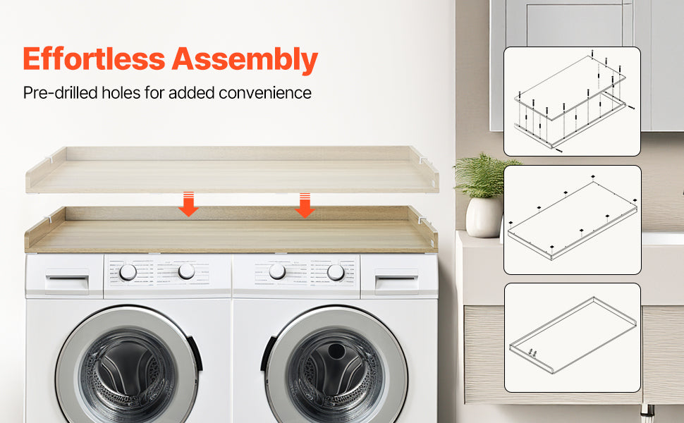 SucceBuy Washer Dryer Countertop w/ Drawer Shelf Wooden Washer and Dryer Countertop Laundry Topper for Laundry Room Organization