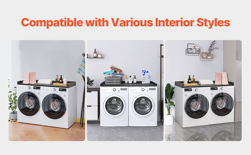 SucceBuy Washer Dryer Countertop w/ Drawer Shelf Wooden Washer and Dryer Countertop Laundry Topper for Laundry Room Organization
