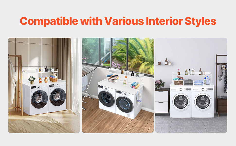 SucceBuy Washer Dryer Countertop w/ Drawer Shelf Wooden Washer and Dryer Countertop Laundry Topper for Laundry Room Organization