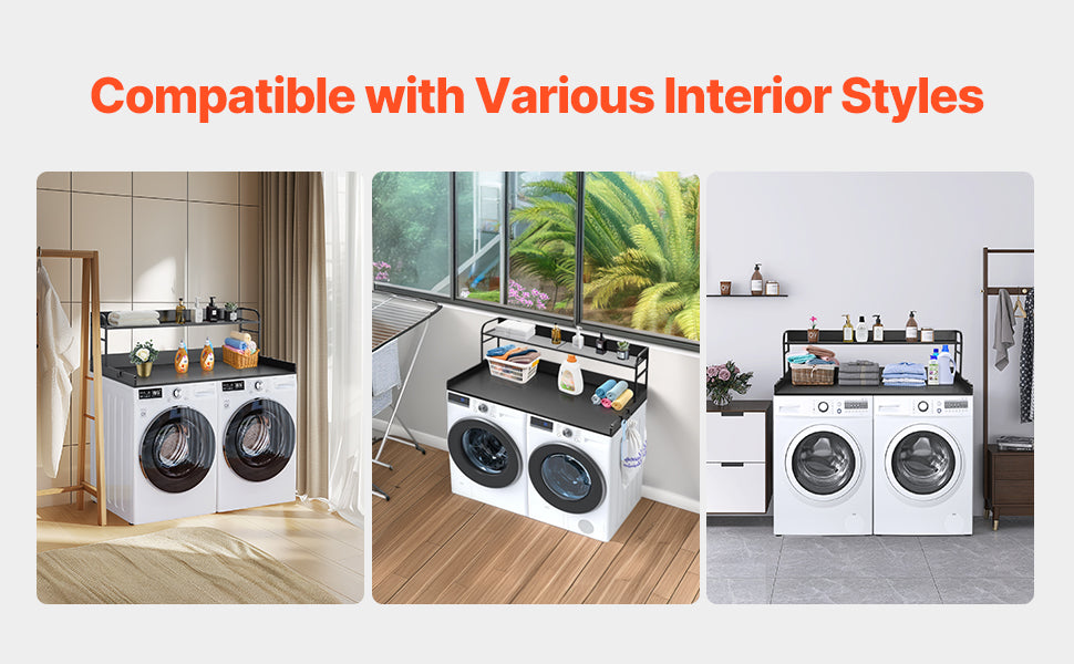 SucceBuy Washer Dryer Countertop w/ Drawer Shelf Wooden Washer and Dryer Countertop Laundry Topper for Laundry Room Organization
