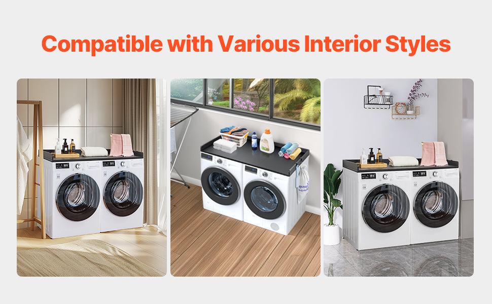SucceBuy Washer Dryer Countertop w/ Drawer Shelf Wooden Washer and Dryer Countertop Laundry Topper for Laundry Room Organization