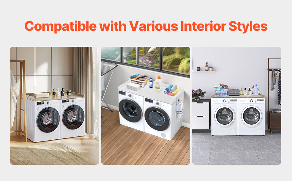 SucceBuy Washer Dryer Countertop w/ Drawer Shelf Wooden Washer and Dryer Countertop Laundry Topper for Laundry Room Organization